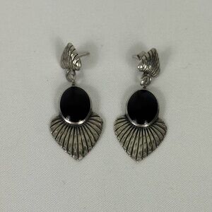 925 Sterling Silver Black Onyx Earrings, Diamond Cut Earrings